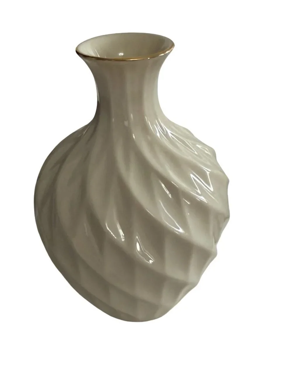Lenox Ivory Porcelain Bud Vase 6” Gold Trim Swirl Design Made in USA Vintage